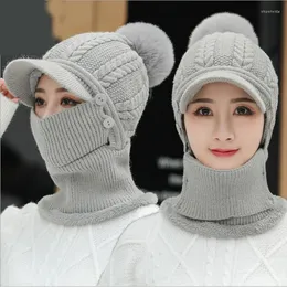 Шапочка/кепки для черепа Зимние женщины вязаная шляпа Женщина теплой шапочка лыжная лыжная шарф шарф 2In1Set Пом шерсть