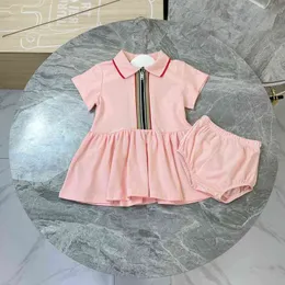 Rosafarbenes Sommerkleid mit kurzen Ärmeln für Mädchen, klassisches Streifendesign, kleine Unterwäsche, zweiteiliger hochwertiger Rock, Kinderbekleidung G220810