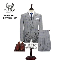 Daro Mens Suit Terno Slim Fit 캐주얼 한 버튼 패션 그리드 Blazer 사이드 벤트 재킷 및 팬티 파티 DR8188 201106