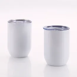 USA Stocks Sublimation white 12oz mugs shape of egg Cups with Lids White Blanks Straight wine tumblers Water Bottles Slide Lid Stainless Steel Double Wall