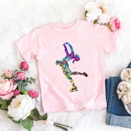 T-shirts Watercolor Figure Skating Art Print Tee Shirt Baby Girl T-Shirt Pink Summer Top Kids Sports Lover Children Custom Class ClothesT-sh