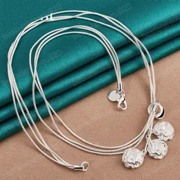 Collana in argento sterling 925 con tre fiori di rosa a forma di serpente per le donne gioielli di moda per feste di fidanzamento con ciondoli da donna