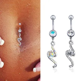 Moda Piercing biżuteria do ciała koreański modny diament w kształcie litery S pępek pierścionek Lovery Belly Rings