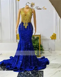 Vestidos de noite de luxo da Africa Royal Africa 2022 para meninas negras Mermaid Apliques Size Crystal Prom Dress Dress Vestis