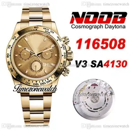 N V3 SA4130 Relógio masculino com cronógrafo automático 18K ouro amarelo champanhe mostrador 904L pulseira OysterSteel com cartão de garantia Timezonewatch Super Edition R03