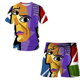 Лето с коротким рукавом мужское лицо 3D-печать абстрактные футболки шорты 2pcs Sets Suit Men/Women Beach Clothing 220624