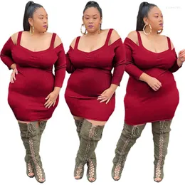 Plus Size Dress Women 5xl Party Long Sleeve Color Red Sexig Sling Axless Stretch Nightclub Mini Dresses Wholesale Drop Casual