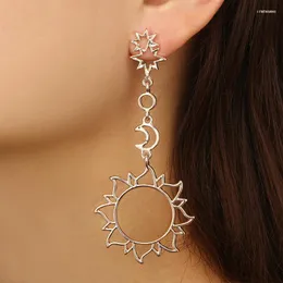 Stud Fashion Retro Hollow Five-pointed Star Moon Sun Shaped Earrings Unique Asymmetric Pendant Long Earringss Ladies JewelryStud Odet22 Farl