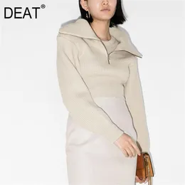 DEAT Autunno e inverno moda casual solido cerniera collo alto maglione di lana semplice manica lunga maglione spesso top donna SG003 201221