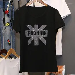 Women's T-Shirt Fashion Rhinestone Ladies Black Printed Summer Women Bling Graphic Top Y2k