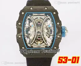 Pablo Donough Tept Kute Szkielet Dial Automatyczny Zegarek Mężczyzna Zegarki Włókno węglowe Titanium Case Blue Inner Black Nylon Sapphire Zegarki Super Edition PureTime01 5301d4