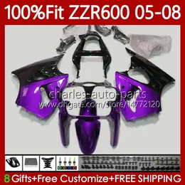 OEM Body Injection Mold For KAWASAKI NINJA ZZR600 05-08 ZX ZZR-600 600 CC 05 06 07 08 Cowling 134No.223 100% Fit ZZR 600 600CC 2005 2006 2007 2008 Fairing Kit Purple blk