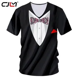 CJLM Trend Men V Neck T-shirt Harajuku 3D Print Suit Skull Bow Tips Tops Man Summer Street Style Cool Tee Shirt Mönster Anpassad 220619