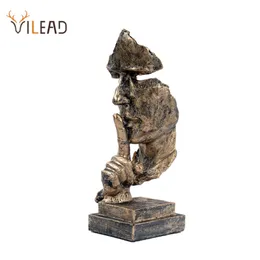 Vilead 27cm Resin Silence IS Golden Mask Statue Abstract Ornaments Statuettes Sculpture Craft for Officeヴィンテージホームデコレーション220518