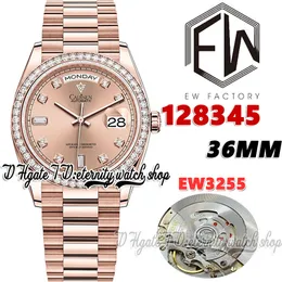 EWF V3 EW128345 EW3255 Otomatik Erkekler İzle Pırlanta Çerçeve Diamond Markers Dost Gül 904L Aynı Seri Garanti Kartı Sonsuzluk Saatleri ile Jubileesteel Bilezik