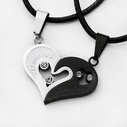 Anhänger Halsketten 2PC Paar Herz Form Doppel Farbe Lederband Edelstahl Halskette Mode Zubehör Liebhaber Schmuck Geschenk