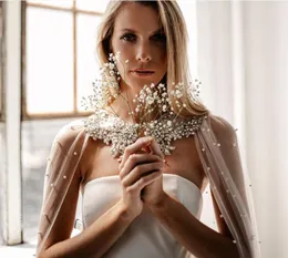 Crystal Halsband + Tulle Lång Wrap Bröllopsfest Kvinnor Klädsel med pärlor