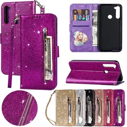 Skórzane Glitter Przypadki dla Xiaomi Redmi Uwaga 10 9 8 7 Pro 7a 8A Luksusowy Flip Stand Portfel Case MI 9 SE A3 Lite CC9 CC9E Torba telefoniczna