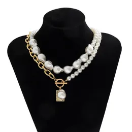 Hochwertige Barock unregelmäßige Perlenschaltungsverschluss Halsketten für Frauen Metall Chunky Kette OT Schnalle Gothic Neckschmuck