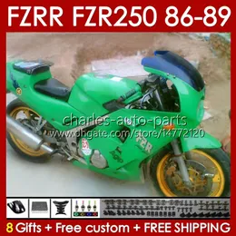 FAIRINGS KIT FÖR YAMAHA FZR250R FZR250 FZR 250 R RR 86 87 88 89 FZR-250 kropp 142NO.66 FZR250RR 86-89 FZRR FZR 250R 250RR FZR-250R 1986 1987 1988 1989 Bodywork Glossy Green Green Green