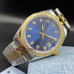 orologio da donna Ice Ring orologio di lusso 41mm 36m 31mm 28mm quadrante blu borchie di diamanti vetro zaffiro resistente all'acqua bracciale in acciaio inossidabile 904L orologi d'oro