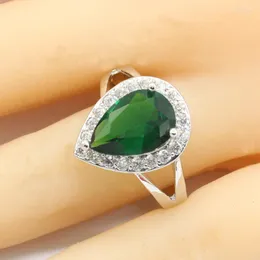 Wedding Rings Women Ring Water Drop Silver 925 For Green Semi-precious Stone Engagement Femme Classic Female Ringen Free Box Edwi22