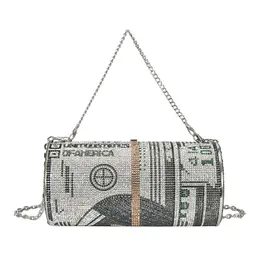 Fashion Trending USD Clutch Dollar Bling Diamond Party Women Wedding Dinner Rhintone Purse Money Bags with Chain Purse