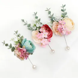 Elegant konstgjorda Peony Rose Boutonniere Corsage Brosch Pin Clip Buckle Wedding Brud Brudgum Celebration Suit Dress Decor