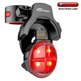 Toptrek Bicycle Smart Auto Brake Sensing Taillight IPX5防水5充電充電サイクリングテールライトバイクリアライトアクセサリー220721