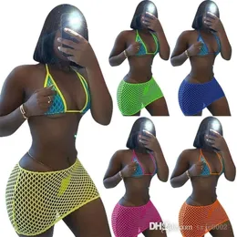 Kvinnor badkläder sexiga två bit bikini set outfits semester hängande nacke bh backless mesh beach kostym baddräkt beachwear