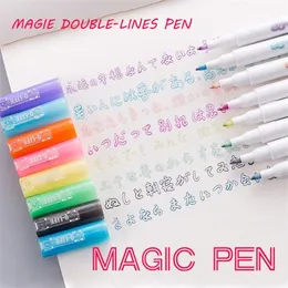 Andstal Double Lines Art Markers Pen Out Line Pen scrapbooking pens Fine Liner Marker Fineliner Calligraphy Lettering Pen Color 210226