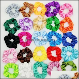 Hair Accessories Tools Products Fashion Solid Color Silk Scrunchies Elastic Rubber Bands Hairs Ropes Ties Gum For Women 50Pcs Drop Deliver