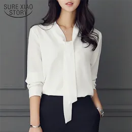 long sleeve bow tie shirt Spring and autumn fashion women clothing loose chiffon shirt women's blouse tops blusas mujer 699C 210308