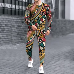 African Tshirt For Men 2-piece Set 3D Print Long Suits Vintage Clothes Men Blouse Hip Hop T Shirt Conjunto Masculino 220726