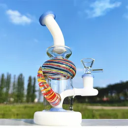 9 IN Blue Cream OX Horn Twin Narghilè Bong in vetro Dab Rig Heady smoking Water Pipes Ciotola da 14,4 mm