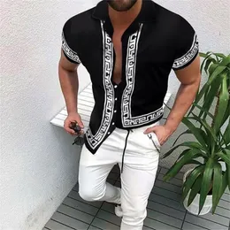 Verão masculino havaí camisas casuais de marca de roupas de rua de rua Cardigan Cardigan Highend Sleeve Dress camisa 220527