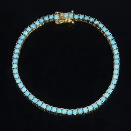 Pulseras de turquesas a la moda para mujer y niña, brazalete sencillo clásico de 3mm con piedra azul para tenis, joyería de moda