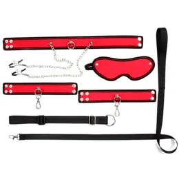 sexyy Leder-BDSM-Kits, Plüsch-Bondage-Ausrüstung, Handschellen, Spiele, Peitsche, Knebel, Spielzeug für Erwachsene, exotisches Zubehör für Paare