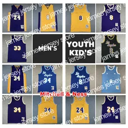 رجال ليكرز الجدد مخيطين لكرة السلة قمصان Los 24angeles 8 Black Mamba Bryant Mitchell Ness Purple Yellow Woods Classics Retro S-2XL