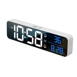 LED Music Alarm Clock Voice Control Touch Snooze USB Rechargeable Table 12/24H Dual Alarms Teperature Wall Digital s 220426