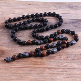 Hänge halsband handgjorda mäns svarta hematit buddha 8mm lavastenar pärlor lång halsband mode juvelrypendant