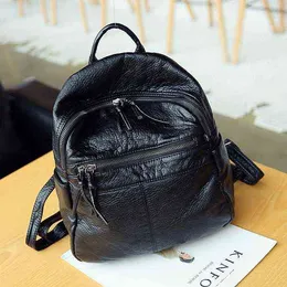 Lavagem de couro PU macio PU MULHERLPACK Pequeno campus simples estudante bolsa de estudantes viagens ombro feminino Macke preto 220713