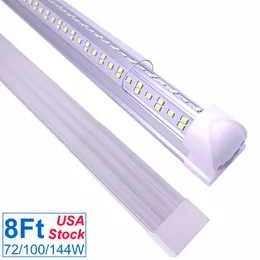 LED-butiksljus, 8ft integrerad T8 Fixtur Tube Light, Cold White Clear Cover V Formrör, Hög utgång 144W 100W 72W Belysning Garage Warehouse Workshop källare