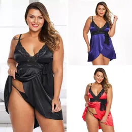 Women's Plus Size Underwear In Stock 5 XL Women Lace Elastic Nightdress Feminine Sling Sexy V-Neck Nightgown Lingerie Sleepwear Dress Female