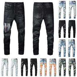 Maschile designer italiano jeans angosciati motociclisti strappato snello jeans dritto per uomo stampa maschile femminile pantaloni magri
