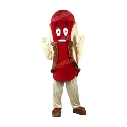 Halloween Hot Dog Mascot Costume Högkvalitativ tecknad plysch Animal Anime Temakaraktär Vuxenstorlek Jul karneval fancy klänning