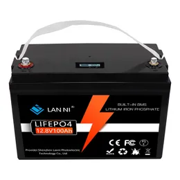 LifePo4バッテリー12V100AHにはBMSディスプレイが組み込まれており、携帯電話、ゴルフカート、フォークリフト、キャンピングカー、太陽光発電、RV、ボートに使用できます。