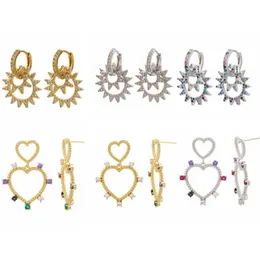 Hoop Huggie 1Pair CZ Love Heart Geometry Sunny Double-Deck Earrings 도매 수정 보석 여성 선물 액세서리 VE75HOOP