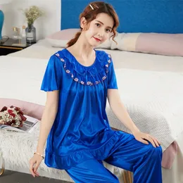 Plus Size 5XL Satin-Pyjama-Set Damen-Pyjama mit Shorts Homewear für Frauen mittleren Alters Nachtwäsche Nachthemd für Damen 220527