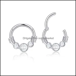 Nose Rings Studs Body Jewelry Zircon Ring Hinged Segment Clicker Septum Hoop Surgical Steel Ear Piercing Cartilage Earring Tragus Drop Del